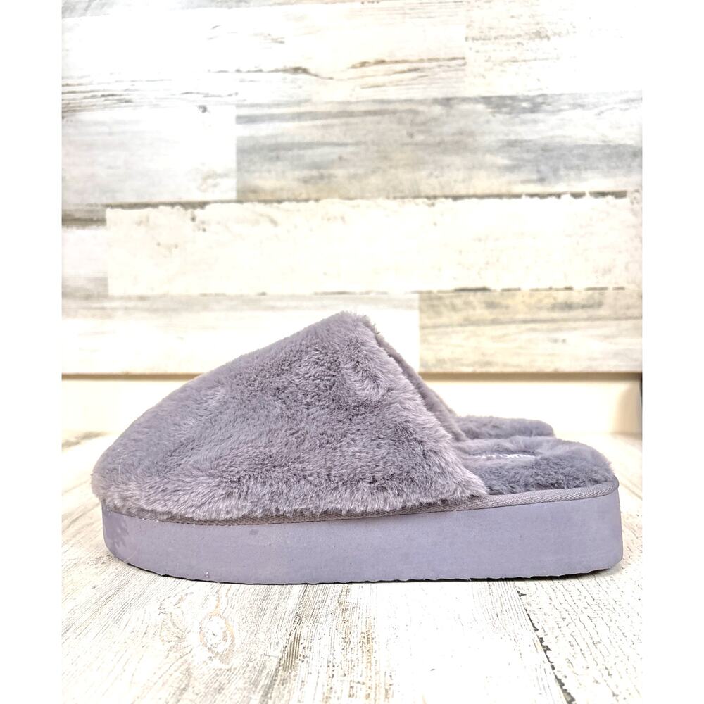 MUK LUKS Womens XL 11-12 Gray Emme Faux Fur Cozy House Slipper Sleep
